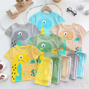 Bộ Quần Áo Trẻ Em Ngắn Tay Vải Thun Lạnh NATUCO Mềm Mát Hình In Khủng Long Dễ Thương Cho Bé TN-012