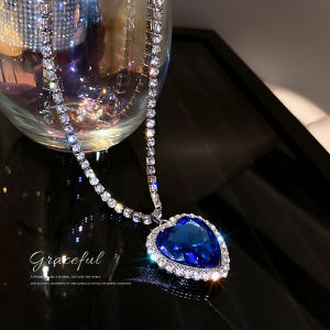 Titanic Heart of The Ocean Neckalce Royal Blue Crystal with Silver Plated Necklace Jewelry