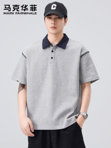 Mark Fairwhale | Flap Collar Short Sleeve Patchwork Simple Loose Mens POLO Shirt