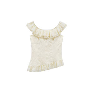 ALOHA LU | Áo Blouse Dây Quai Ngang Viền Ren Phồng Slimming Mùa Hè