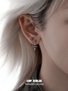 1ST XULIE | Bông Tai Đồ Cổ Bạc Sterling Hình Thập Tự Hoa Diên Vỹ