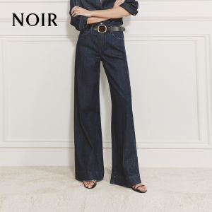 MO&Co. | Black Series Silk Cotton Jeans Low Waist Wide Leg