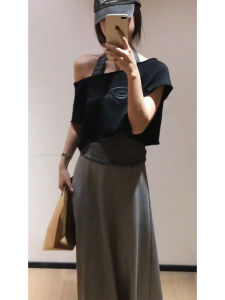 YUEZHONGWEI | Áo thun tay ngắn không đều phong cách Mỹ dành cho nữ mùa hè thiết kế nhỏ gọn dây đeo cổ hai mảnh áo thun thường ngày