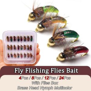 4/8/12/24Pcs/Box Realistic Nymph Scud Fly for Trout Fishing Nymph Artificial Insect Bait Lure Caddis Nymph Fishing Fly