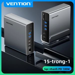 Vention 16 Trong 1 Gen2 USB C Hub Dual 4K 60Hz HDMI/DP 3.0 Với Bộ Đổi Nguồn MacBook Pro M1 M2 Docking Station