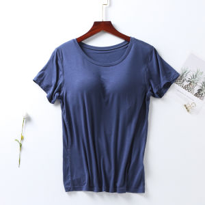 Modal Fabric Integrated Bra Home Short Sleeve Half Sleeve Yoga Top Pure Color Base T-Shirt for Women Summer Simple Style