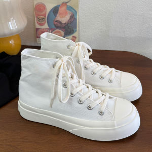 White Thick Bottom Casual Fashion Trend Korean Style Versatile Heightening Hong Kong Style Retro New Canvas Shoes