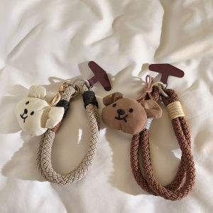 Cute Cartoon Bear Plushie Nylon Weaved Lanyard Womens Style Mobile Phone Case DIY Bag Charm Car Keychain Earphone Cover Pendant