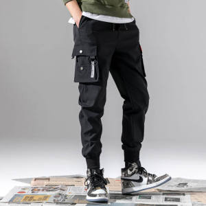 2025 New Mens Cargo Pants Casual Hip Hop Hit Color Multiple Pockets Trousers Streetwear Ribbons Techwear Sweatpants 