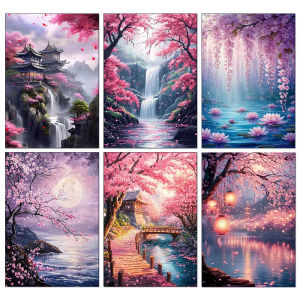 Diamond Painting Tree Moon Landscape Full Square/Round Diamond Mosaic Embroidery DIY Cherry Blossom Craft Home Bedroom Artwork