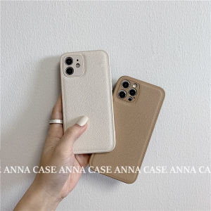 Fall Winter Khaki Color High-End Leather Full Cover iPhone Case Compatible with Apple 16/15Promax 12/13Promax 14Pro/11 Protective Shell