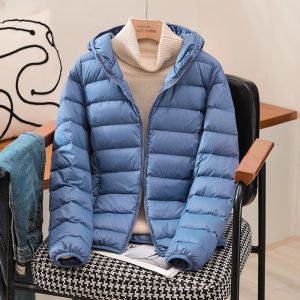 Yaloo Winter New Lightweight down Jacket Womens Short Style Fashion Slim Fit Duck down Hooded Coat Warmth Commute Nylon