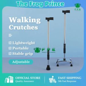 【COD】Adjustable Crutches Quad Cane Adult Heavy Duty Stainless Steel Walking Cane Stick Elderly Injured Patients Adjustable cane Telescopic crutch