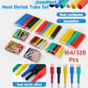 Heat Shrink Tubing Insulation Shrinkable Tube 2:1 Sleeve Kit Electrical Connection Electrical Wire Wrap 164pcs/328pcs