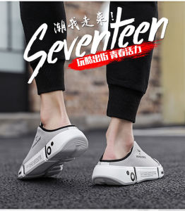 รองเท้าผ้าใบผู้ชายแบบสวม/สลิปออน รองเท้าแตะครึ่งหนึ่ง รองเท้าผ้าใบลําลอง ส้นแบน กันลื่น สําหรับผู้ชาย