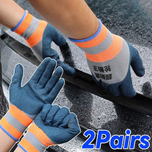 2Pairs Labor Protection Gloves Wear-resistant Security Protection Gloves Rubber Work Non-slip Protection Safety Work Gloves