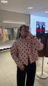HH 2026 Women Fashion Polka Dot Pink Jacket High Neck Long Sleeve Buttons Lace Up Coat Elegant Woman Trend High Street Outwear