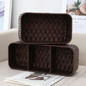 Retro Style Desktop Organizer Box Key Remote Control Storage Basket Plastic Rectangular Shape Kitchen Drawer Separator Fork Knife