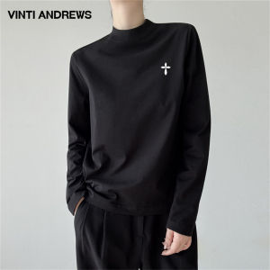Plain Simple Half-Neck Long-Sleeve T-Shirt