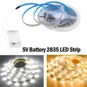 3AA Battery Power Led Strip Light 2835 1M 2M 3M 4M 5M Night Lamp Flexible Ribbon Tape White/Warm White/Blue Room TV Backlight