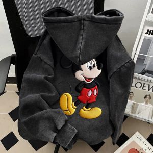 SUOSHE | Áo Hoodie Vintage Rửa Phai Hình Mickey Mouse Dành Cho Người 300lb