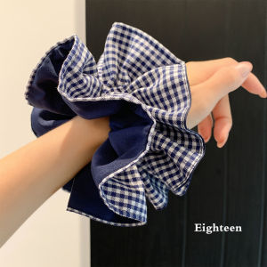 Dây Buộc Tóc Kẻ Caro Hai Lớp Màu Xanh Cho Phụ Nữ Phụ Kiện Tóc Buộc Tóc Kiểu Lười Biếng Dây Buộc Tóc Cao Cấp Cho Phụ Nữ