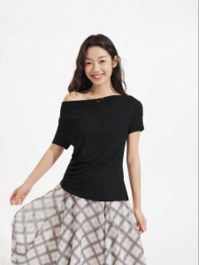 Hotwind | Womens Slim Fit Swing Neck Short Sleeve T-Shirt Black