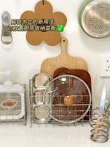 ชั้นวางเชือกหิ้วเหล็กไร้ตะเข็บ 2 ชั้น สำหรับจัดระเบียบในครัว ชั้นวางเชือกหิ้ว ที่รองรับฝาหม้อ ชั้นวางเชือกหิ้ว เครื่องมือทำอาหารในครัว
