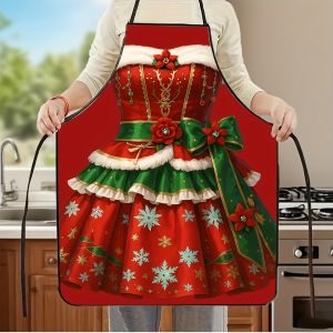 Red & Green Snowflake Christmas Apron Stain-Resistant & Durable Universal Kitchen & Household Apron