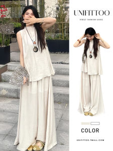 unifittoo | New Chinese Style Sleeveless Womens Dress High Waist Two-Piece Set Summer Trendy Cool Sensation Zen A-Line Skirt Pants