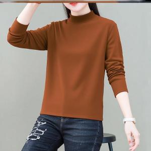 Thickened Double-sided Cashmere Half-high Collar Long Sleeve Womens Base Shirt Warm Inner Wear Fleece Lined Commute Style