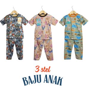 3stel/setelan piyama anak printing gaffykids untuk umur 1-2 tahun