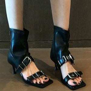 CAIZINI | Lace-Up Hollow Stiletto Heel Sandals