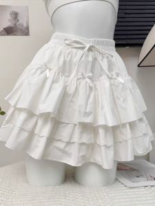 plus Size Cute Lace Trim Pure White Cake Skirt Korean Style Commute High Waist Short Half-length Womens Fashion Spring New Arrival