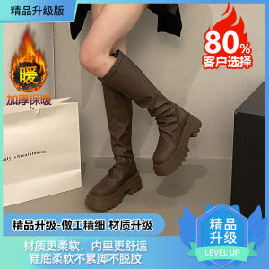 Giày Bốt Cao Đến Đầu Gối Màu Đen Thời Trang Cho Nữ Mùa Thu Đông Cao Gót Thường Ngày Chống Trượt