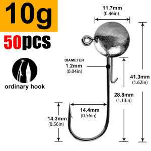 Mr.Lurion 50PCS High Carbon Steel Fishing Lure Soft Worm Bait Jig Rig Head Hooks for Freshwater Bass Perch Sunfish and Bluegill
