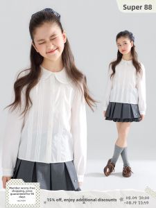MUCMUKN | French Style Bow Embroidery Peter Pan Collar Cotton Girls Shirt