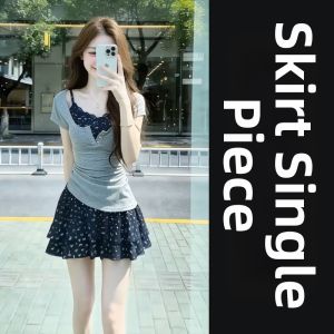 SENWA | Blue Floral Halter Summer Dress for Womens Korean Style