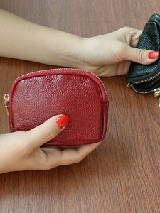 Genuine Leather Compact Womens Wallet Soft Top Layer Cowhide Short Style Key Card Holder Thin Coin Purse Korean Style
