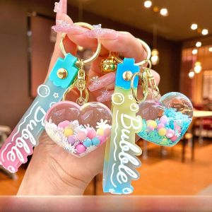 Creative Glow-in-the-dark Heart Shaped Keychain Liquid Sand Bottle Girls Heart Oil Bag Small Hanging Ornament Keychain Accessory
