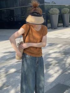 Áo Len Dệt Kim Mỏng Bằng Lụa Băng Mùa Hè Cho Nữ Dáng Rộng Cổ Chữ V Tay Thường Dáng Ôm Vừa Vặn Phong Cách Hàn Quốc Chất Liệu Vải