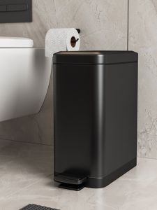 ถังขยะแบบกดเท้าทำจากเหล็กไมโครไซยาไนท์ ความจุ 15 ลิตร ถังขยะแบบปิดสำหรับใช้ในครัวและห้องน้ำ สไตล์หรูหรา