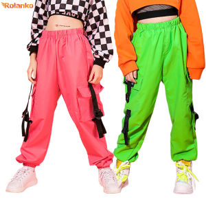 กางเกง Rolanko สำหรับ เด็ก ผู้หญิง เด็กผู้ชาย กางเกงกางเกง ขาจั๊มสินค้า สำหรับ เด็ก นักเรียนชูด ฮิปฮอป กางเกงเต้น รามสีชมพู 6-14 ปี