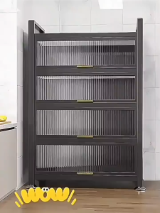 4/5layer Kitchen Cabinet Microwave Oven Rack Storage Shelves With Door Multifunctional shelf Cabinet Rak Dapur 厨房置物架