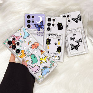 AKABEILA | Card Holder Dinosaur Phone Case For Samsung Galaxy S25 Ultra S24 S23 FE S22 Plus A05 A05s Transparent Soft Shockproof Covers