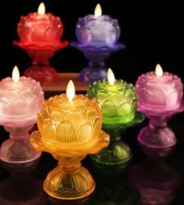 Deepavali LED Rechargeable Electronic Candles Diwali Lotus Lamps Battery Operated Table Deepavali Decoration Items