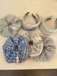 Blue Plaid Hair Ties Womens High Elasticity Hair Bands Korean Style Ponytail Holder Durable Rubber Bands for Hair