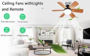 40W Ceiling Fan with Remote Control LED Light Fan Electric Fan Inverter Lamp Fans E27 Base Socket Fan 5 Blades 3 Wind Smart Silent Ceiling Fan for Bedroom Living Room Decor