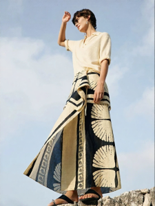edition | Summer New Wraparound Linen Skirt with Silk Pattern