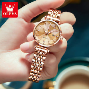 OLEVS Womens Watch Waterproof Original Sale 2025 New Elegant Fallow Stainless Steel Watch Band Diamonds Luminous Date Quartz Watch